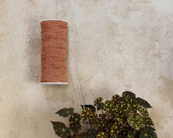 Knitted portable lamp, extra hanging lamp. Handmade designer pendant light. Handcrafted lighting in eco-designed textile.