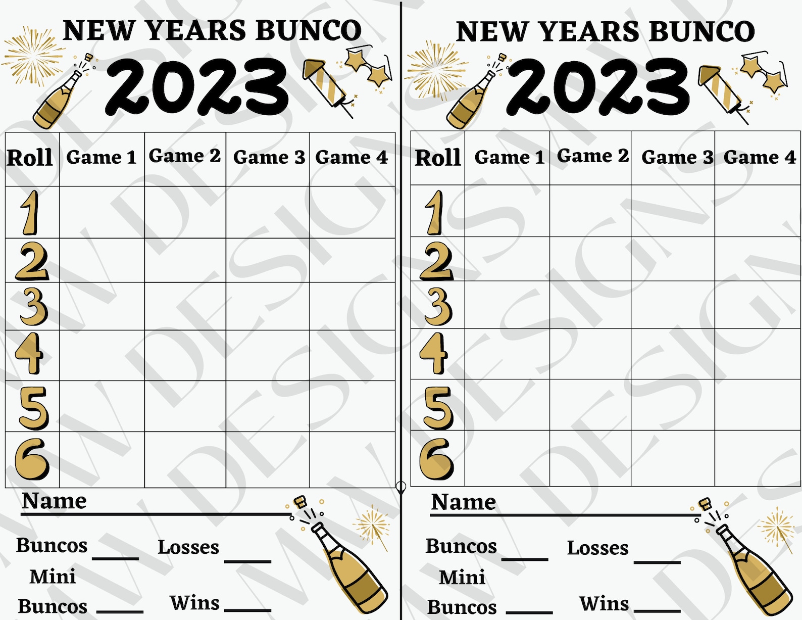 New Years Bunco Set, Winter Bunco Cards, New Years, Fireworks, Gold ...
