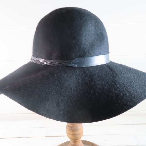 Ladies Wool Hat - Black Sun Hat Brim - Hinge - Winter Hat - One Size Fits All
