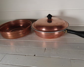 Vintage Copper Set - Deep Skillet - Handle - Chaffing Pan - Lid Included - Good Condition