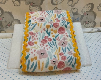 Boho Floral Burp Cloth Yellow Trim.