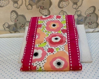 Big Floral Burp Cloth Magenta Trim.