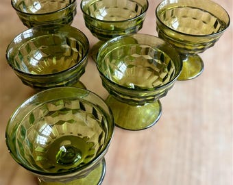 Indiana Glass Cubist Sherbet Glass, Olive Green Mid Century Sherbets