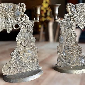 Angel Brass Candleholders, Made in India, Vintage Brass Angel Candlestick Holders, Ornate Brass Christmas Candlestick Holders
