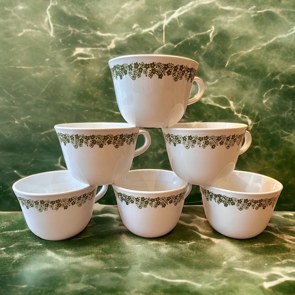 Set of 6 Vintage Corelle Crazy Daisy Spring Blossom Tea Cups, Corning Coffee Mugs, Made in the USA