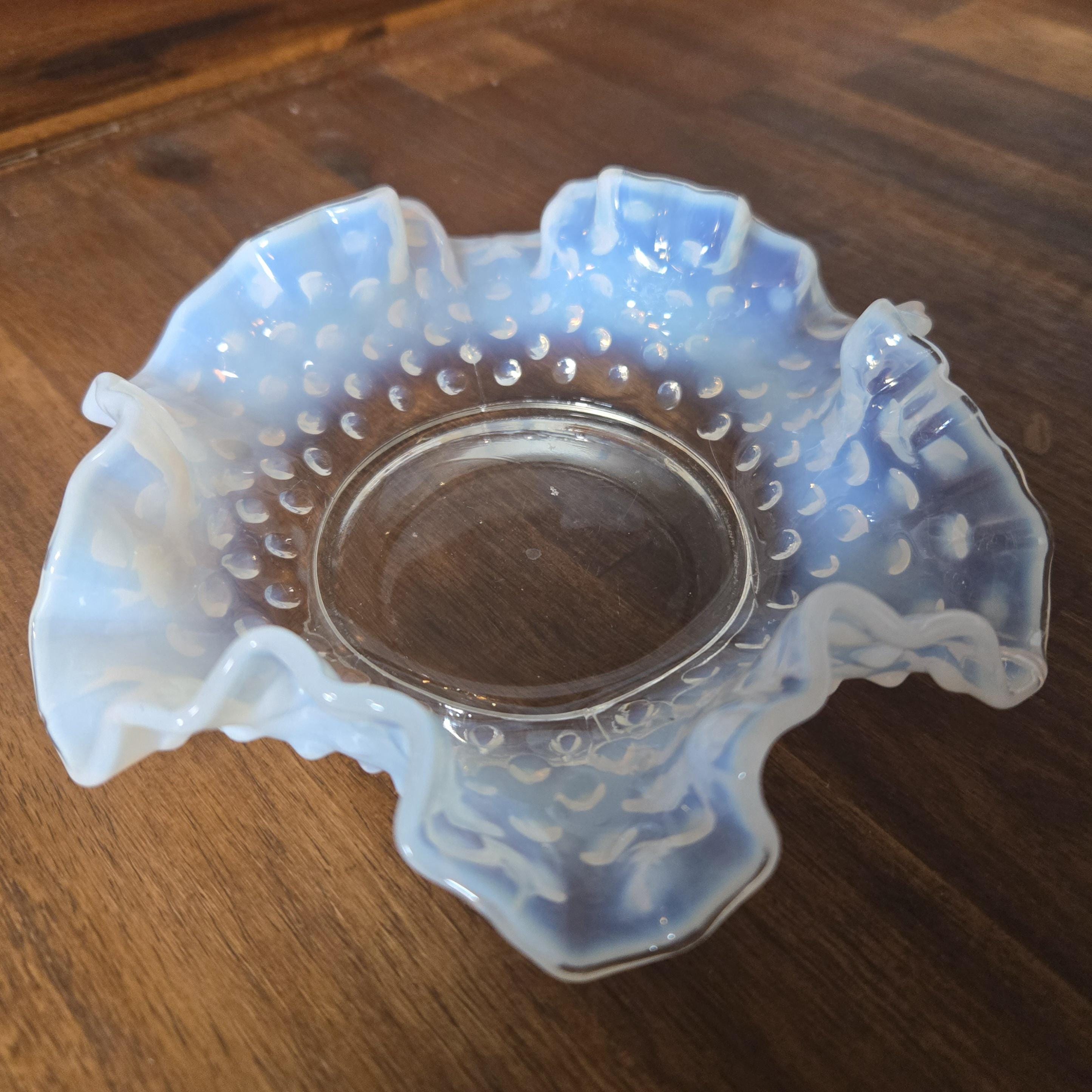 Fenton Blue Opalescent Ruffled Edge Bowl - Etsy