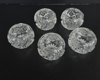 Vintage Glass Salt Cellars - Set of 5 Diamond Fan Motif