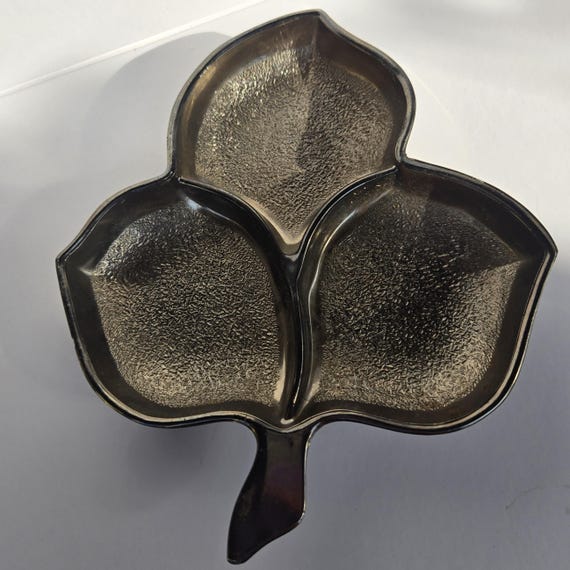 Glass Silver Flash Divided Leaf Dish Serving Plat… - image 1