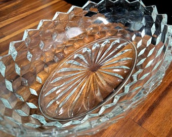 Fostoria American #2056 Glass Oval Bowl with Sawtooth Rim