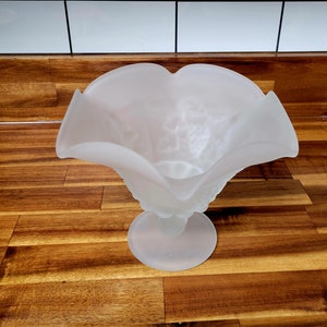 Vintage Frosted Glass Compote Bowl: Grape Pattern Candy Dish
