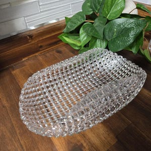 American Brilliant Cut Glass Diamond Pattern Bowl - Vintage Crystal Serving Tray Plate Decorative Collectible