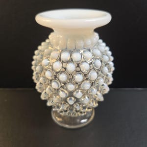 Vintage Fenton White Moonstone Hobnail Glass Vase