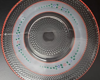 LE Smith Hobnail Hand Painted Dewdrop Platter, Cake Plate, Serving Platter