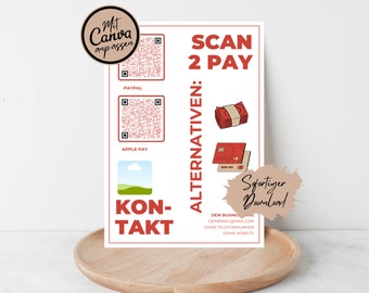 Scan-to-pay Zeichen, Canva Vorlage Scan2Pay, druckbares Zahlungsschild, sofortiger Download, Digitale Zahlung, Kleinunternehmer