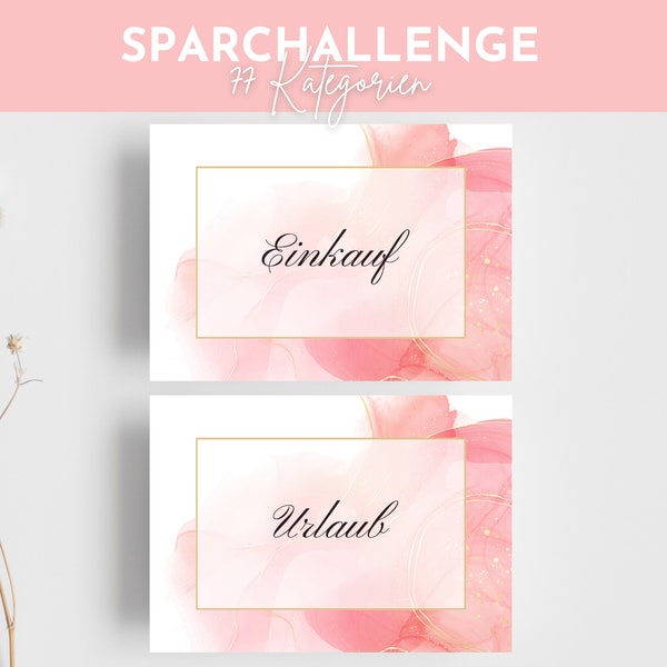 Rosa Sparchallenge Umschlagmethode, Bargeld Sparen, Budgetbuch, Set mit Deckblatt und Budget Tracker, PDF, Deutsch, Zipper, Sparbinder