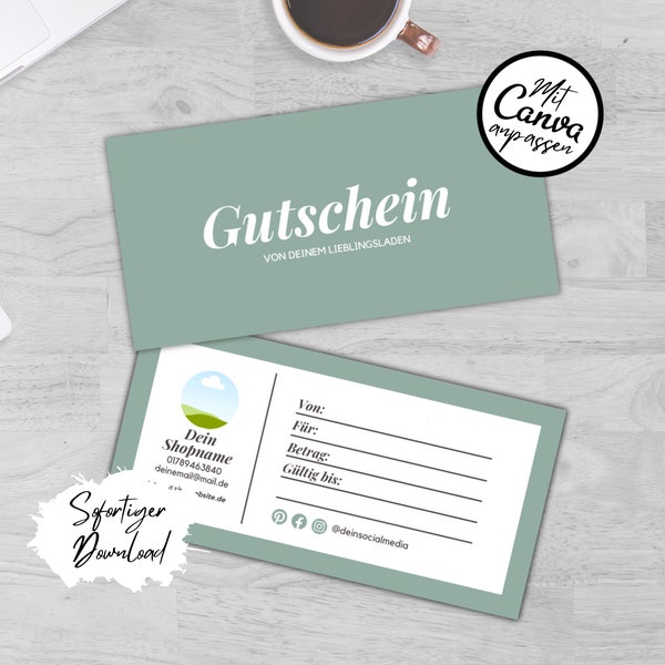 Geschenkgutschein, bearbeitbare Canva Vorlage, sofortiger Download, druckbarer Gutschein, personalisierbar für Kleinunternehmer, DIY