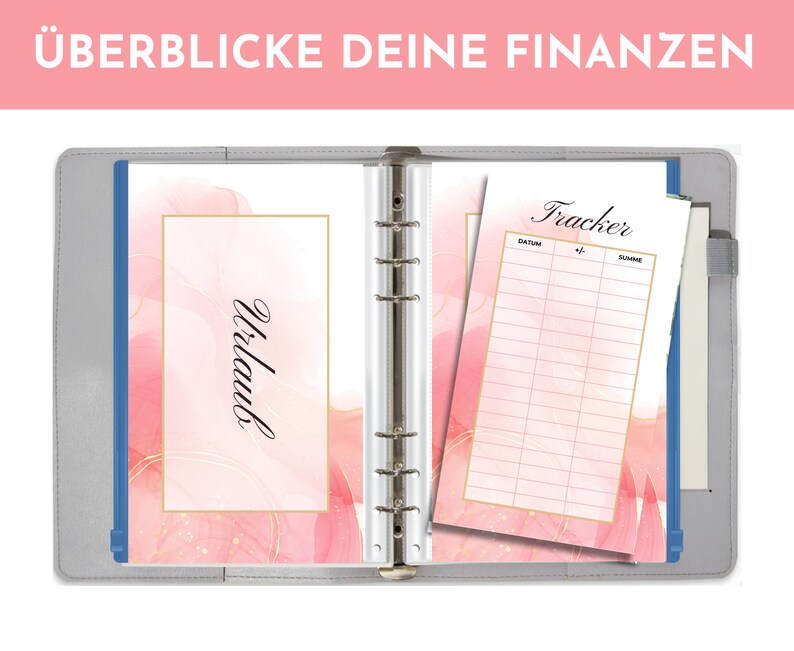 Rosa Sparchallenge Umschlagmethode, Bargeld Sparen, Budgetbuch, Set mit Deckblatt und Budget Tracker, PDF, Deutsch, Zipper, Sparbinder image 3