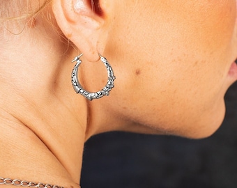Gothic Earrings, Mens 925 Silver Hoop Earrings, Aesthetic Cool Earrings, Thick Novelty Hoop, Huggie Dangle Earrings, Cyber Earrings