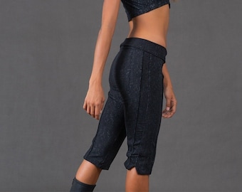 Organic Cotton Workout Leggings: Black Gothic Print, Avant Garde Style