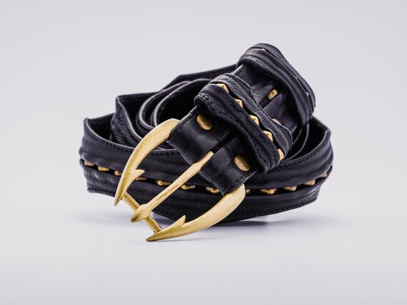 MENS LEATHER BELT, Genuine Black Leather Belt, Thick Leather, Wide 
