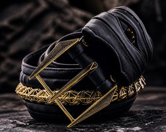 Black Leather Biomechanical Belt: Handmade Gothic Avant-Garde Design