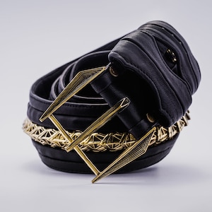 BLACK LEATHER BELT, Men Belt, Handmade Belt, Biomechanical Belt, Exos Men Belt Unleash Your Edgy Style with Gothic-Biomechanical Design