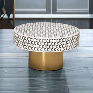 Round Bone Inlay Coffee Table, Handmade Bone Inlay Wooden Modern Targua Pattern Coffee Table Furniture, round coffee table,