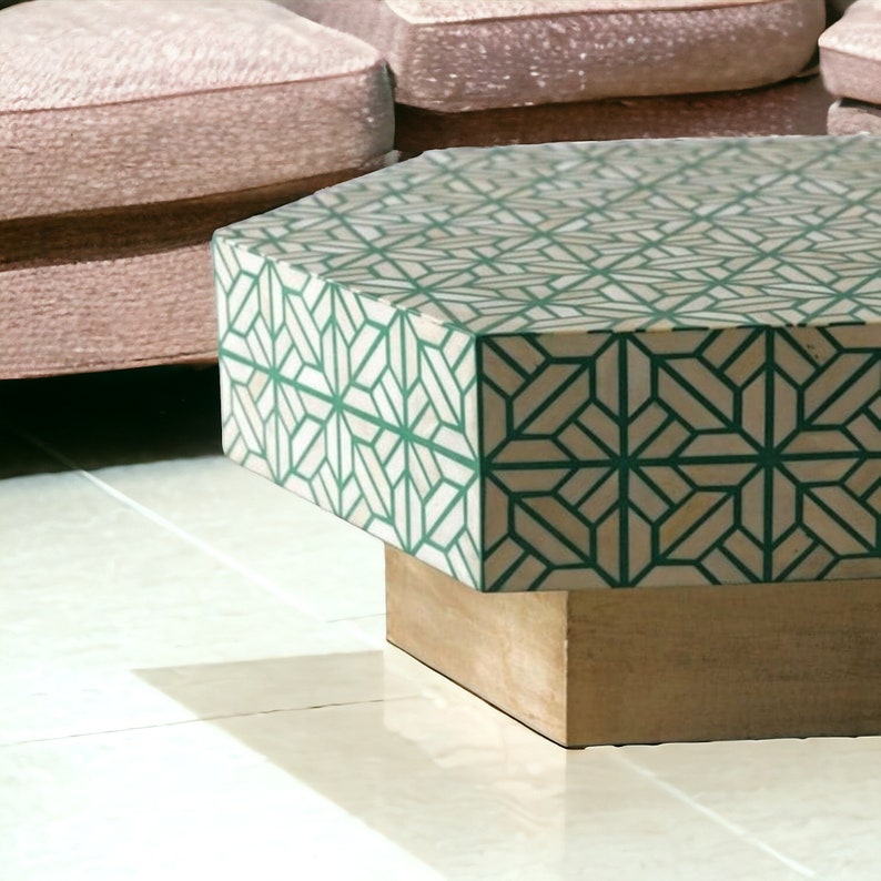 Bone Inlay Coffee Table, Bone Inlay Hexagon Living Room Table, Bone ...