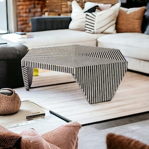 Bone inlay hexagon shape optical strip pattern table,Bone inlay Table,Bone inlay furniture, Bone Inlay Coffee Table ,Living Room Table