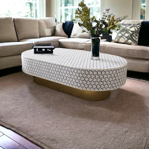 Bone Inlay Targua Coffee Table in Oval Shape, Bone Inlay Coffee Table, Bone Inlay Furniture, handmade furniture