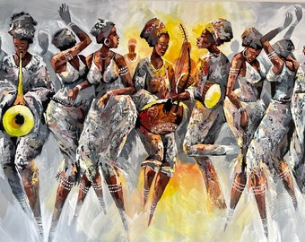 Celebration (acrylic painting, canvas, African art, African painting, musical art, colourful painting, colourful art, Gambian Art)