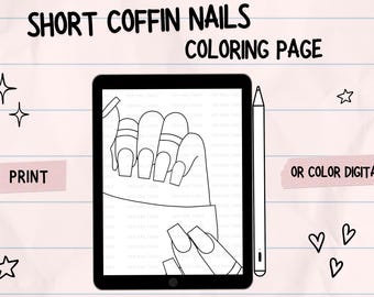 Short Coffin Nails Coloring Page | Nail Design Practice Sheet | Digital Download