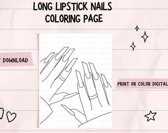 Lipstick Nails Coloring Sheet | Nail Design Printable | Digital Download