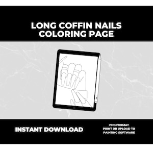 Long Coffin Nails Coloring Page - Printable Digital Download for Nail Art Therapy, Relaxation, and Creative Fun