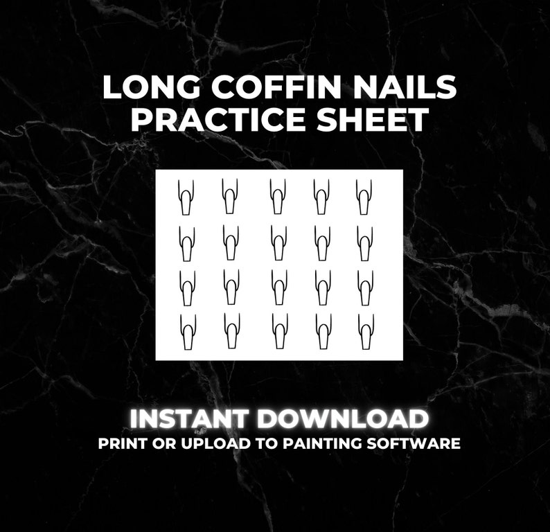 Long Coffin Nail Art Practice Sheet - Printable Nail Design Template ...
