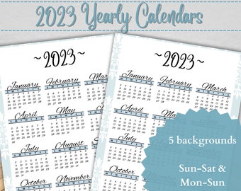 2023 Yearly Printable Calendar | Portrait Yearly Calendar 2023 [8x11] - DIGITAL DOWNLOAD