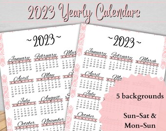 2023 Yearly Printable Calendar | Portrait Yearly Calendar 2023 [8x11] - DIGITAL DOWNLOAD