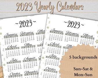 Yearly Printable Calendar Landscape Yearly Calendar 2023 8.5x11 DIGITAL ...