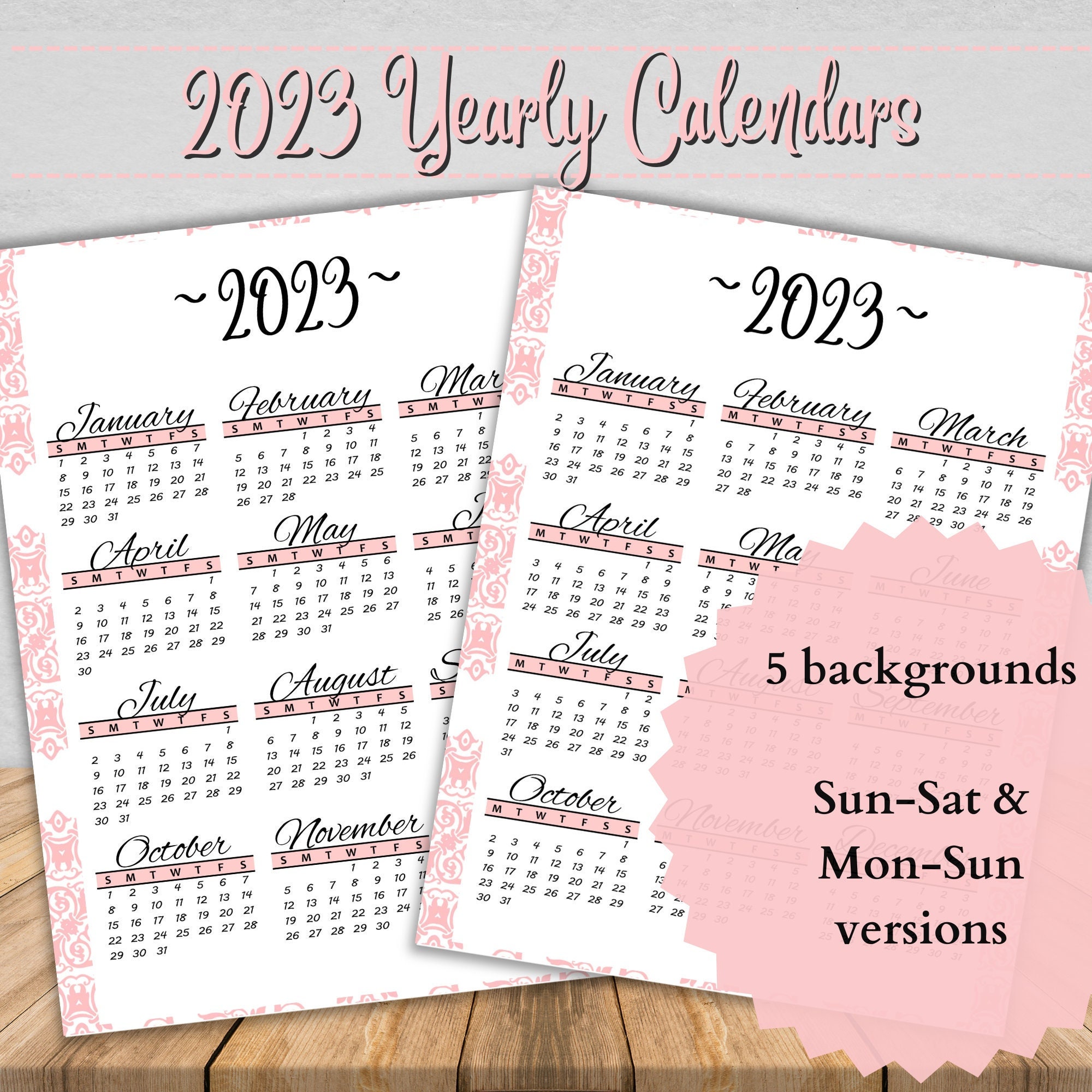 2023 Yearly Printable Calendar Portrait Yearly Calendar 2023 8x11 ...