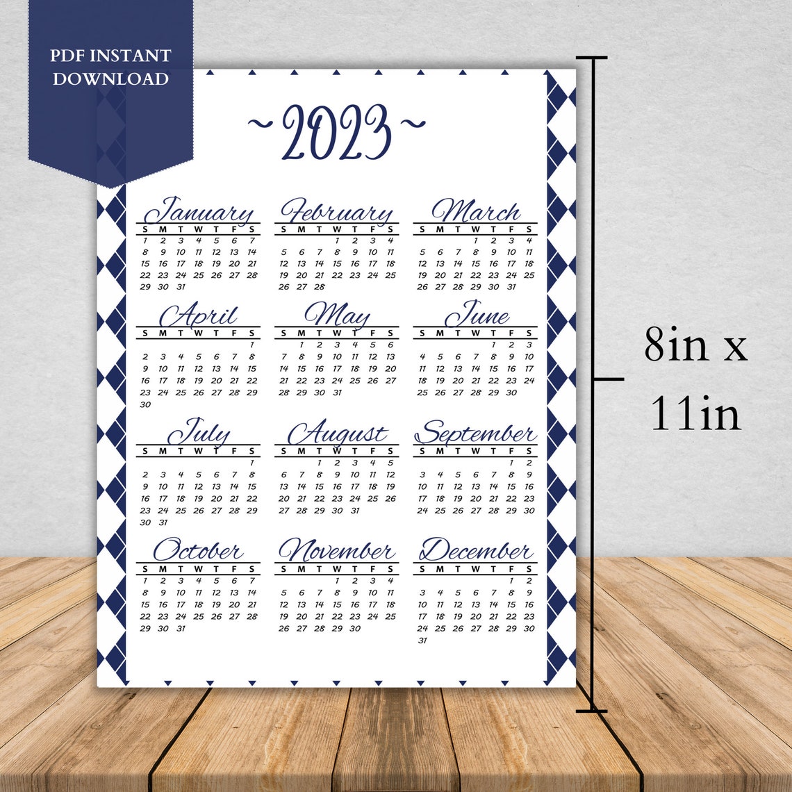 2023 Yearly Printable Calendar Portrait Yearly Calendar 2023 8x11 ...