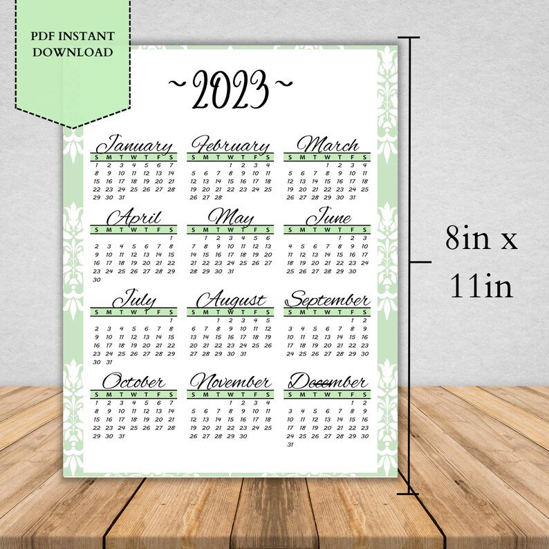 2023 Yearly Printable Calendar Portrait Yearly Calendar 2023 8x11 ...