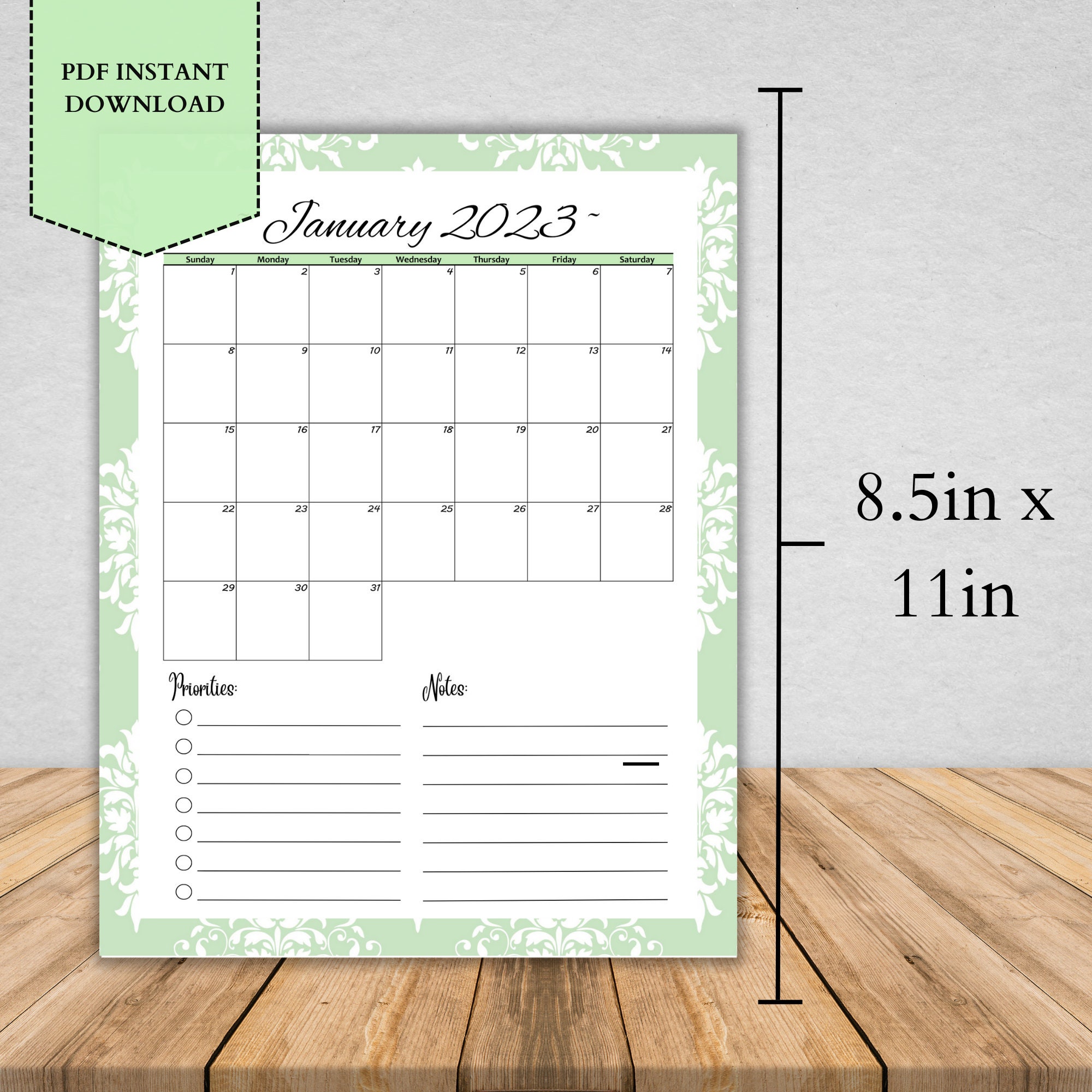 2023 Monthly Printable Calendar Portrait Monthly Calendar 2023 8x11 ...