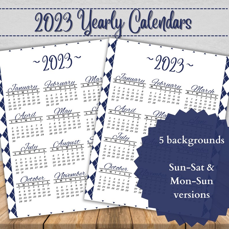 2023 Yearly Printable Calendar Vertical Yearly Calendar 2022 Etsy
