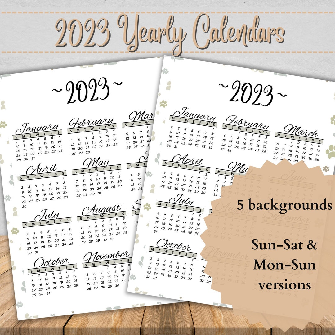 2023 Yearly Printable Calendar Portrait Yearly Calendar 2023 8x11 ...