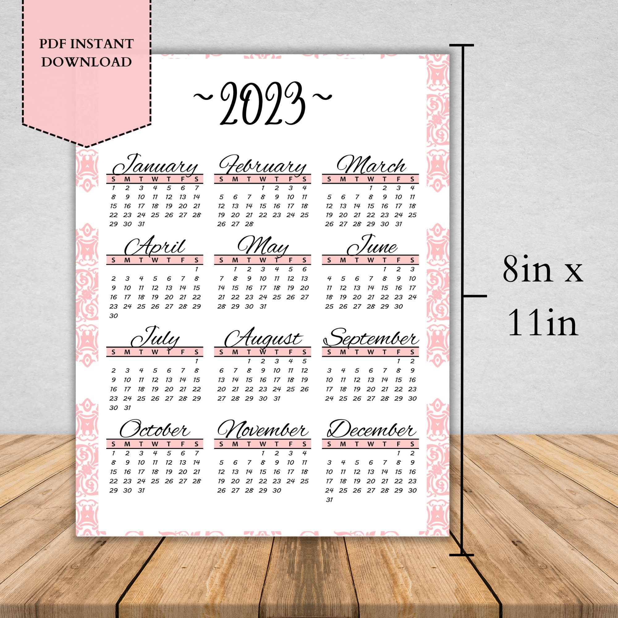 2023 Yearly Printable Calendar Portrait Yearly Calendar 2023 8x11 ...