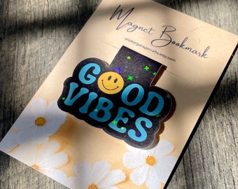 Good Vibes Smiley Magnetic Bookmark - Holographic