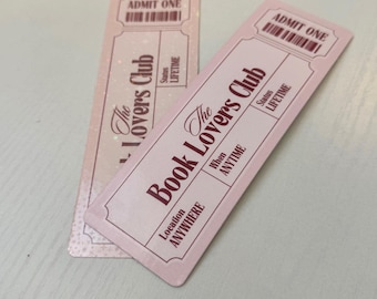 Book Lovers Club Ticket Bookmark, Admit One Bookmark, Cute Bookmark for Book Lovers, Reader Gift, Book Club Gift, Aesthetic Bookmark
