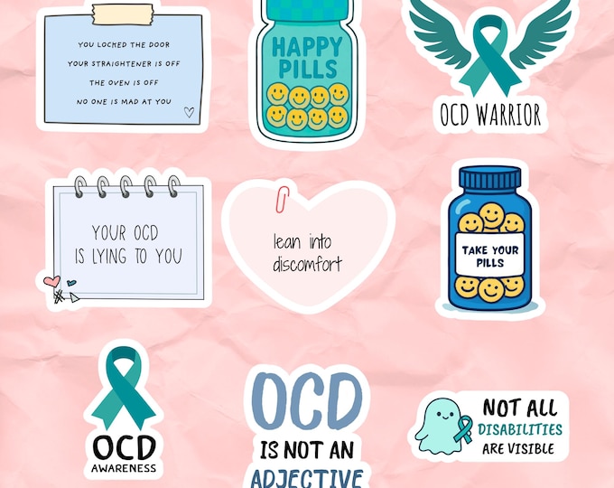 Featured listing image: OCD Sticker, Obsessive Compulsive Disorder, Vinyl Sticker, OCD Support, OCD Awareness (9 Pack)