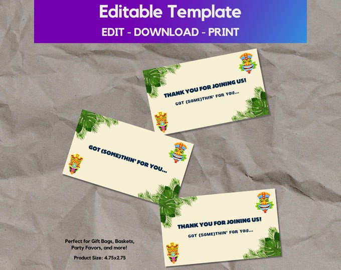 Featured listing image: Editable Survivor TV Show Thank You Cards - Gift Bag Tags, Party Favors