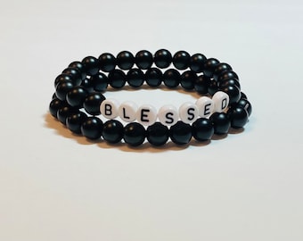 Black bracelet set, blessed bracelet set, motivational gift,